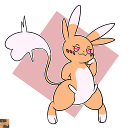 ear_markings female fur heart_tail markings orange_body orange_fur pink_eyes simple_background smile smiling_at_viewer solo standing tail white_body white_fur reallydarkandwindie fakemon nintendo pokemon lovchu hi_res