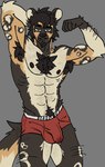 abs anthro areola arm_hair armpit_hair balls_outline beard belly belly_hair biceps big_bulge big_muscles biped bodily_fluids body_hair bulge chest_hair clothed clothing deltoids detailed_bulge ear_piercing erection erection_under_clothing eyebrow_piercing eyebrows facial_hair facial_piercing flexing fur genital_fluids genital_outline hair looking_at_viewer male male_anthro muscular muscular_anthro muscular_male mustache navel navel_piercing nipples pecs penis_outline piercing precum precum_through_clothing precum_through_underwear pubes quads scar serratus simple_background solo standing tail thick_arms thick_thighs topless topless_anthro topless_male tuft underwear underwear_only wet wet_clothing nyvel5 outronyvel african_wild_dog canid canine mammal absurd_res digital_media_(artwork) hi_res