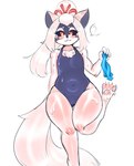 accessory aged_down anthro clothing feet female hair_accessory hair_tie loli one-piece_swimsuit pawpads swimwear young tozamtr onmyoji hakuro_(onmyoji) canid canine canis mammal wolf absurd_res hi_res