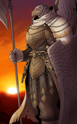anthro armor beak claws halberd male melee_weapon polearm solo weapon wings corrsk elden_ring elden_ring_nightreign fromsoftware guardian_(nightreign) avian 5:8 hi_res