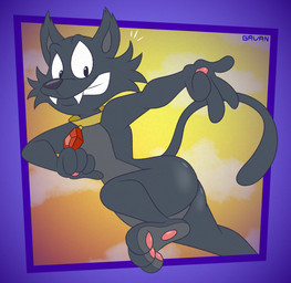 anthro black_body black_fur butt casual_nudity cheek_tuft cloud collar collar_only facial_tuft fangs fur gem gesture glistening glistening_butt hand_gesture happy looking_down male nude pawpads running solo sunset teeth tuft v_sign gavanzude archie_comics dic_entertainment sabrina:_the_animated_series sabrina_the_teenage_witch salem_saberhagen domestic_cat felid feline felis mammal alternate_version_at_paywall digital_drawing_(artwork) digital_media_(artwork) hi_res signature