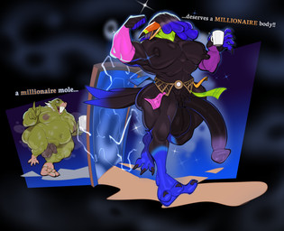 anthro before_and_after clothed clothing dreadlocks duo erection green_body hair male markings muscular muscular_male mutton_chops obese obese_male overweight overweight_male partially_clothed portal science_fiction short transformation walking submarine_screw joaquin(tiburalgo) avian bird eulipotyphlan mammal mole_(animal) piciform toucan absurd_res hi_res