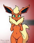 anthro biped female fur genitals green_eyes loli looking_at_viewer navel nipples open_mouth open_smile pussy smile smiling_at_viewer solo tail young young_anthro young_female blaze-lupine nintendo pokemon eeveelution flareon generation_1_pokemon pokemon_(species) 2024 hi_res