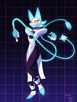 blush blush_stickers boots button_(fastener) clothed clothing dress fake_tail female floating_hands footwear fully_clothed glowing glowing_hair hair mace machine melee_weapon shoes simple_background smile solo weapon whip white_clothing white_dress yellow_eyes naughtyjester deltarune undertale_(series) tasque_manager android felid humanoid mammal robot absurd_res hi_res
