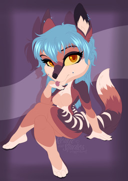 amber_eyes anthro blue_hair cheek_piercing chibi collarbone_piercing dimple_piercing ear_piercing ear_ring eyebrow_piercing eyebrow_ring facial_piercing female fur hair mullet piercing ring_piercing solo stripes tongue tongue_out rougestudios frankie_scott dasyuromorph mammal marsupial numbat hi_res