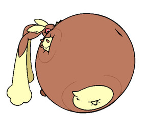 anthro belly belly_expansion big_belly black_eyes body_inflation brown_body brown_ears expansion eyebrows eyelashes female huge_belly hyper hyper_belly hyper_inflation immobile inflation navel pink_nose pink_sclera round_body side_view simple_background solo spherical_inflation sunken_head sunken_limbs tan_ears tan_eyebrows white_background incidental_(artist) nintendo pokemon generation_4_pokemon lagomorph leporid lopunny mammal pokemon_(species) rabbit 2026 colored digital_media_(artwork) flat_colors
