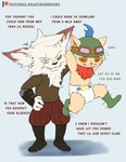 ageplay clean_diaper clothed clothing dialogue diaper duo hat headgear headwear infantilism lifted male male/male roleplay speech_bubble text wearing_diaper kuuneho league_of_legends riot_games tencent kled_(lol) teemo_(lol) yordle english_text hi_res