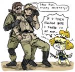 angry anthro bandanna blue_bottomwear blue_clothing blue_skirt bottomwear clothed clothing dialogue eye_patch eyewear female fur group growling kerchief knife male paws simple_background skirt text uniform white_background yellow_body yellow_fur mitogenesis animal_crossing konami metal_gear nintendo isabelle_(animal_crossing) venom_snake canid canine canis domestic_dog human mammal shih_tzu toy_dog 2015 crossover english_text