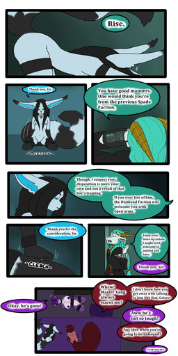 anthro bed book bookshelf bottomwear bound breasts clothing collar cuff_(restraint) dialogue diamonds_(suit) female furniture genitals group hogtied horn jacket kneeling kneeling_position lying male on_back on_bed on_front pants pillow posture_collar raised_tail reading restraints suit_symbol tail text topwear trio vulva tatsuchan18 mythology mink_(tatsuchan18) bassariscus dragon giraffe giraffid mammal mythological_creature mythological_scalie procyonid ring-tailed_cat rodent scalie sciurid tree_squirrel absurd_res comic english_text hi_res multiple_scenes