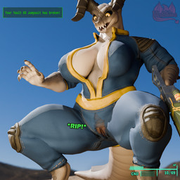 accident accidental_exposure anthro breasts clothed clothing female gameplay_mechanics genitals onomatopoeia partially_clothed solo sound_effects text torn_clothing vulva wardrobe_malfunction potatotime vulgarvictor_(modeler) fallout microsoft mommyclaw_(vulgarvictor) deathclaw scalie 1:1 3d_(artwork) absurd_res blender_(artwork) digital_media_(artwork) hi_res watermark