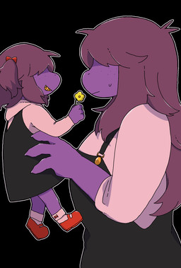 anthro black_background bodily_fluids brown_hair carrying_another clothing female flower footwear freckled_face freckles hair hair_over_eyes hoodie overalls plant purple_body red_clothing red_footwear red_shoes sharp_teeth shoes simple_background socks solo sweat sweatdrop teeth topwear yellow_teeth young young_anthro younger_self underchikichan deltarune undertale_(series) susie_(deltarune) lightner scalie hi_res