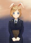 blue_eyes breasts clothed clothing female fully_clothed hair russian smile solo text text_background uniform iruslan natalia_poklonskaya animal_humanoid humanoid lagomorph lagomorph_humanoid leporid leporid_humanoid mammal mammal_humanoid rabbit rabbit_humanoid 2014 animated digital_media_(artwork) hi_res portrait russian_text short_playtime three-quarter_portrait