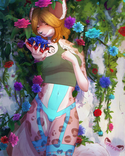belly blonde_hair blush bodysuit breasts choker clothing female flirting flower genitals hair jewelry lace nature necklace nipples plant reygal skinsuit smile tattoo tight_clothing translucent vulva wide_hips vreygal vegas domestic_cat felid feline felis mammal pantherine snow_leopard 4:5 absurd_res hi_res trans_(lore)