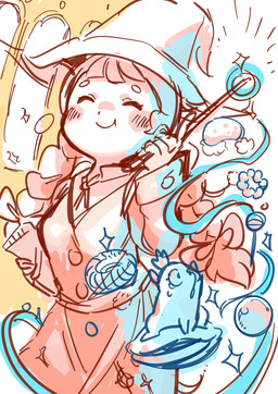 blush blush_stickers braided_hair bread candy clothing dessert doughnut duo eyebrows eyelashes female feral floating food hair hat headgear headwear holding_object larger_human magic_user magic_wand mouth_closed open_mouth pastry size_difference smaller_feral smile sparkles witch witch_hat oposa little_witch_academia studio_trigger atsuko_kagari jasminka_antonenko human mammal mouse murid murine rodent colored_sketch hi_res sketch