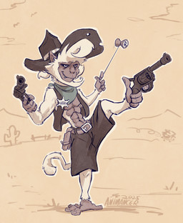 abs badge clothing cowboy dual_wielding facial_hair goatee gun hand_feet handgun hat headgear headwear holding_object holding_weapon holster kerchief male neckerchief neckwear ranged_weapon revolver sheriff weapon yo-yo animancer haplorhine mammal monkey primate hi_res