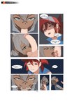 blue_eyes clothing comic dialogue duo english_text fellatio female genitals hair hat headgear headwear hi_res human human_only male mammal not_furry open_mouth oral penile penis red_hair sex smolevn text tomboy