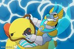 anthro armor claws latex pool smile solo swimming water wings bluewollvieh bandai_namco digimon anatid anseriform avian bird digimon_(species) duck metalgarurumon painted_(disambiguation) shaded