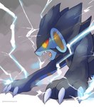 abstract_background ambiguous_gender black_body black_fur blue_body blue_fur claws cloud electricity electrogenesis feral fur lightning looking_back multicolored_body multicolored_fur overcast red_eyes sky solo mommomma114 nintendo pokemon generation_4_pokemon luxray pokemon_(species)