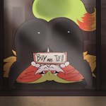 1:1 absurd_res against_surface anthro ass_on_glass big_butt braixen butt female fur generation_6_pokemon glass hi_res inner_ear_fluff mammal nintendo on_glass orange_eyes pokemon pokemon_(species) sign solo string_panties tail thick_thighs tuft weaponizedwarble