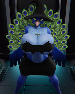 anthro belly big_breasts bouncing_breasts breasts cleavage clothed clothing feathers female green_eyes jewelry magic_user mismatched_sexual_dimorphism necklace solo thick_thighs wings witch witch_costume xlkev clea_d_sultra avian bird galliform peafowl phasianid 3d_(artwork) animated digital_media_(artwork) no_sound short_playtime webm