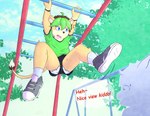 accident accidental_exposure anthro blue_eyes clothing diaper embarrassed front_view fur kemono male monkey_bars open_mouth playground pull-ups_(diaper) solo surprise tan_body tan_fur teasing young young_anthro luce_bontemps raiki felid feline lion mammal pantherine hi_res