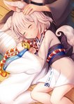 asian_clothing blush clothed clothing duo east_asian_clothing eyes_closed female female_focus hair hand_on_head head_on_lap japanese_clothing kneeling obi on_lap solo_focus white_hair young yukata sakura_ani animal_humanoid canid canid_humanoid canine canine_humanoid fox_humanoid humanoid mammal mammal_humanoid 2020 hi_res