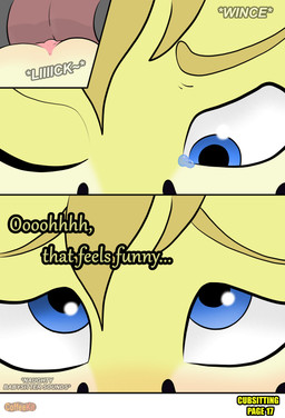 age_difference anthro babysitter blonde_hair blue_eyes blush bodily_fluids clitoris close-up cunnilingus dialogue duo female fur genitals glint hair loli male male/female older_male oral questionable_consent sex sound_effects tears tongue vaginal vulva wince yellow_body yellow_fur young young_anthro younger_anthro younger_female coffeekit ollie_(coffeekit) polymorph canid canine fox mammal absurd_res colored comic hi_res
