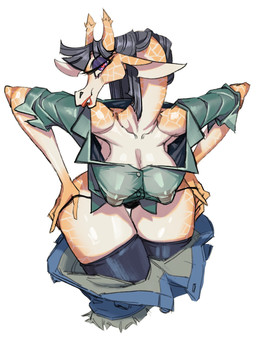 anthro areola big_breasts bottomwear bottomwear_down breasts clothed clothed_anthro clothed_female clothing female female_anthro glistening_thighs hand_on_hip hand_on_own_hip hanging_breasts heart_eyes heart_symbol horn legwear lips long_neck looking_at_viewer monotone_background nipples orange_body ossicone panties panties_down partially_clothed purple_eyelids purple_eyes red_lips shirt shorts shorts_down simple_background solo tan_body thick_thighs thigh_gap thigh_highs topwear translucent translucent_clothing translucent_shirt translucent_topwear underwear underwear_down wide_hips bleedglaze giraffe giraffid mammal hi_res