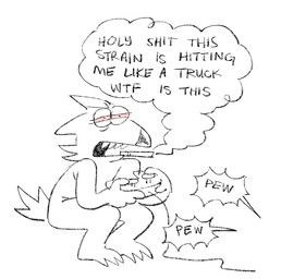 ambiguous_anthro ambiguous_gender anthro controller dialogue drugs front_view fur game_controller gaming holding_controller holding_game_controller holding_object marijuana open_mouth playing_video_game profanity red_eyes simple_background smoke smoking smoking_marijuana solo tail talking_to_self teeth text white_background twistcmyk twist_(twistcmyk) canid mammal 2026 digital_drawing_(artwork) digital_media_(artwork) english_text hi_res