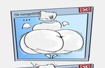 anthro belly belly_expansion big_belly butt butt_expansion cursor expansion floating_hands folder motion_lines rear_view solo text thick_thighs user_interface white_body wide_hips window_(computing) smokey_blokey microsoft microsoft_windows digital_creature