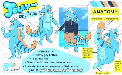 anthro anus backsack balls barbel_(anatomy) bedroom_eyes big_balls big_butt butt clothed clothing eyewear flesh_whiskers frutiger_aero fully_clothed genitals glasses lgbt_pride looking_at_viewer male narrowed_eyes penis presenting presenting_hindquarters pride_colors seductive slightly_chubby solo text toony vincian_pride_colors animalboyfriend mythology jelly_(animalboyfriend) aquatic arthropod crustacean dragon hybrid mythological_creature mythological_scalie scalie shrimp 2025 absurd_res english_text hi_res model_sheet