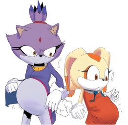 anthro both_pregnant brown_eyes bulge clothed clothing confusion duo exclamation_point female fetal_movement forehead_gem frown gem jaw_drop multiple_pregnancies mutual_pregnancy open_frown open_mouth pregnant pregnant_anthro pregnant_female question_mark shocked simple_background underage_pregnancy white_background yellow_eyes young ninzul sega sonic_the_hedgehog_(series) blaze_the_cat cream_the_rabbit domestic_cat felid feline felis lagomorph leporid mammal rabbit 2025 colored hi_res