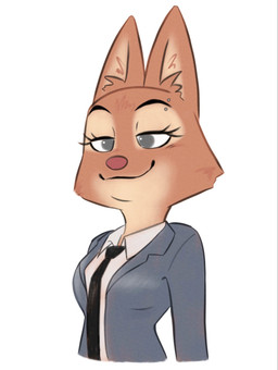 accessory anthro barbell_piercing breasts clothing eyebrow_piercing eyebrows eyelashes facial_piercing female fur half-closed_eyes inner_ear_fluff long_eyelashes narrowed_eyes necktie orange_body orange_fur piercing smile solo tan_body tan_fur tuft kwoutj dreamworks the_bad_guys diane_foxington canid canine fox mammal 2026 hi_res portrait