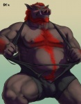 2014 andrew anthro beard biceps big_muscles boar body_hair bulge chest_tuft chubby clothing facial_hair fur goatee hairy happy_trail male mammal musclegut muscles pecs penis porcine pubes rov solo standing sweat tight_clothing torn_clothing tuft
Rating: Explicit
Score: 10
User: beartraps
Date: April 16, 2014