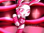 anthro clothing female fur genitals gymnast_leotard gymnastics leotard pink_body pink_eyes pink_fur pussy ribbons solo wardrobe_malfunction thepinkpandacat sweets_fairy vary_peri mousse_benetta lagomorph leporid mammal rabbit 2024 hi_res watermark