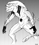 anthro clothing espada gradient_background male resurreccion screentone simple_background solo treefyleaves bleach_(series) grimmjow_jaegerjaquez arrancar felid hollow_(bleach) mammal comic greyscale monochrome