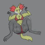 anthro blush bra camel_toe clothed_female clothing female female_anthro fluffy lying on_back panties red_eyes solo spread_legs spreading underwear elske nintendo pokemon delphox generation_6_pokemon pokemon_(species) 1:1 hi_res