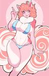 anthro areola big_breasts bra breasts chest_tuft claws cleavage clothed clothing female freckles fur hair heart_eyes heart_symbol looking_at_viewer navel nipples open_mouth panties pink_body pink_eyes pink_fur pink_hair pink_nose purple_eyes short_hair side_boob skimpy smile solo standing thick_thighs tuft underwear white_body white_fur redrabbu domestic_cat felid feline felis mammal 2017 hi_res