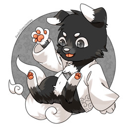 abstract_background anthro black_body black_ears black_fur blep bottomless cheek_tuft chibi clothed clothing crotch_tuft dipstick_ears ear_markings facial_tuft featureless_crotch floppy_ears fur glistening glistening_eyes grey_eyes head_tuft male multicolored_ears pawpads solo three-quarter_view tongue tongue_out tuft white_body white_ears white_fur young young_anthro asnnonaka canid canine canis domestic_dog mammal 1:1 2016 dated full-length_portrait portrait signature