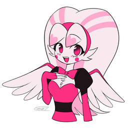 chest_tuft clothed clothing feathered_wings feathers female simple_background solo tuft white_background wings enaic31 hazbin_hotel hellaverse molly_(hazbin_hotel) angel arachnid arthropod humanoid spider hi_res