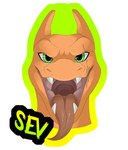 badge eye_scar facial_scar green_eyes male mouth_shot open_mouth scar sharp_teeth solo teeth tongue tongue_out theothefox nintendo pokemon charizard_seven charizard generation_1_pokemon pokemon_(species) scalie hi_res