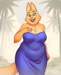 anthro belly big_breasts blue_clothing blue_dress breasts cleavage clothed clothing dress eyebrow_piercing facial_piercing female front_view fully_clothed green_eyes looking_at_viewer obese open_mouth overweight overweight_anthro overweight_female piercing smile solo standing tail tenynn dreamworks the_bad_guys diane_foxington canid canine fox mammal 2024 hi_res