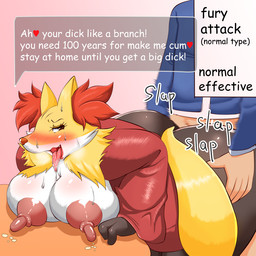 ahegao anthro anthro_penetrated arm_pull big_breasts big_butt big_nipples blush bodily_fluids breasts butt dialogue dialogue_box dripping duo erect_nipples female female_on_human female_penetrated from_behind_position furniture hand_on_butt heart_symbol huge_breasts huge_butt huge_nipples human_on_anthro human_penetrating human_penetrating_anthro interspecies kemono lactating looking_back looking_pleasured male male/female male_on_anthro male_penetrating male_penetrating_female nipples onomatopoeia penetration pokephilia prison_guard_position saliva saliva_drip saliva_on_tongue sex simple_background slap sound_effects speech_bubble sweat sweatdrop table text tongue tongue_out grape_jelly_(artist) nintendo pokemon calem_(pokemon) canid canine delphox generation_6_pokemon human mammal pokemon_(species) 1:1 digital_drawing_(artwork) digital_media_(artwork) english_text