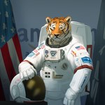 1:1 2020 amazon_(company) american_flag anthro apple_inc. armor astronaut at&t clothed clothing comcast corporation digital_media_(artwork) dystopian english_text felid flag front_view frown fur futuristic google headgear helmet hi_res kavaeric looking_at_viewer male mammal microsoft orange_body pantherine red_bull sad science_fiction solo spacesuit spacex sponsor sponsored standing story_at_source striped_body striped_fur stripes text tiger united_states_of_america walmart white_body white_clothing