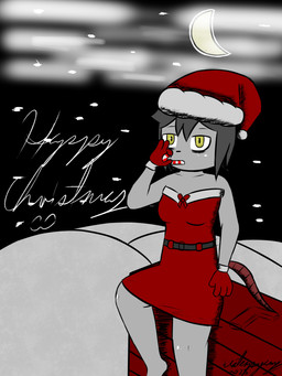 anthro candy candy_cane christmas_clothing christmas_headwear clothing desert_eagle dessert eating_candy female food gun handgun hat headgear headwear holidays night pistol ranged_weapon santa_hat sitting snow snowing solo weapon unknown_artist christmas paulina_(waterpijama) american_opossum mammal marsupial virginia_opossum 2025 3:4 absurd_res hi_res