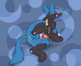 3_fingers 3_toes after_sex aftermath animal_genitalia anus balls black_skin blue_background blue_fur blush butt canine canine_penis cobalthusky cum cum_in_ass cum_inside cum_on_butt cum_string erection fur gay hindpaw jackal knot looking_at_viewer lucario lying male mammal nintendo nude on_floor pawpads paws penis plain_background pokémon raised_leg red_eyes red_penis shadow shiny soles solo spikes spread_legs spreading tan_fur tight_ass toes tongue tongue_out video_games wrinkle
Rating: Explicit
Score: 43
User: slyroon
Date: June 07, 2012