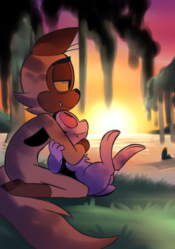 anthro black_body black_ears black_eyes black_fur black_nose black_tail brown_body brown_ears brown_fur brown_tail duo fangs fur grass half-closed_eyes hand_on_arm hand_on_neck happy kneeling long_ears looking_at_another looking_up love lying lying_on_another male male/male multicolored_body multicolored_fur narrowed_eyes on_back outside plant red_eyes red_sclera romantic romantic_couple scut_tail sharp_teeth short_tail side_view smile sunset tail teeth tree two_tone_body two_tone_fur two_tone_tail white_body white_fur white_nose white_tail yellow_sclera 8-bit-britt bunnicula_(series) bunnicula chester_(bunnicula) domestic_cat felid feline felis lagomorph leporid mammal rabbit vampire 2017 digital_media_(artwork) hi_res