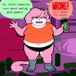 anthro belly beverage big_belly breasts clothing complaining dialogue energy_drink fangs female footwear fupa fur hair long_hair looking_at_viewer midriff monster_energy_can muffin_top navel obese obese_anthro obese_female overweight overweight_anthro overweight_female panties pink_body pink_fur shirt socks solo teeth text topwear underwear whiteraff monster_energy vg_cats aeris_(vg_cats) domestic_cat felid feline felis mammal 1:1 english_text full-length_portrait hi_res portrait