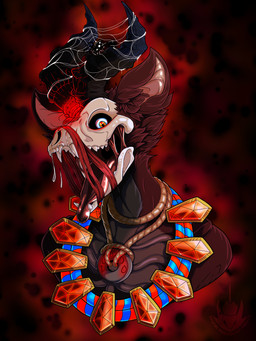 anthro bodily_fluids bone demigoddess female flat_chested fur glowing glowing_markings head_crest horn jewelry looking_at_viewer markings necklace open_mouth simple_background skull smile solo tongue tuft shobishudders tanithjackal lotea canid canine deity demon jakoon mammal revenant undead zombie crest_(disambiguation) absurd_res digital_media_(artwork) hi_res