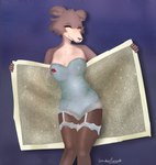 anthro big_breasts blue_clothing blue_topwear blush bodysuit breasts brown_body clothed clothing eyes_closed female fingers fur grin holding_object kiss_mark legwear light makeup multicolored_body multicolored_fur open_mouth simple_background skinsuit smile solo sparkles standing stockings text tight_clothing topwear two_tone_body two_tone_fur undressing smokerfennek beastars juno_(beastars) sabrina_carpenter canid canine canis mammal wolf 2025 absurd_res artist_name detailed digital_drawing_(artwork) digital_media_(artwork) english_text hi_res lighting portrait shaded signature soft_shading three-quarter_portrait